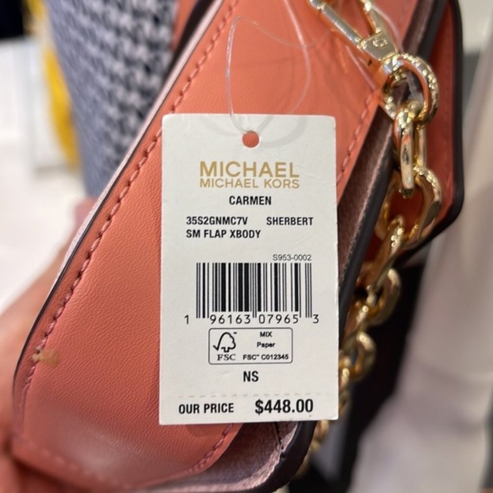 Michael Kors Carmen Small Monogram Flap Crossbody Sherbert Color - Picture 6 of 16